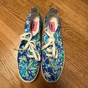 Lily Pulitzer x Keds Women size 9.5 Tropical Preppy Lace Up Sneakers Blue Green